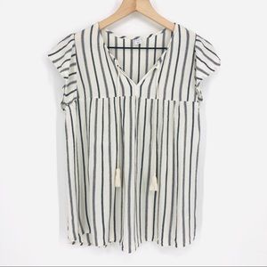Old Navy Boho Striped Tassle-Tye Top Black White
